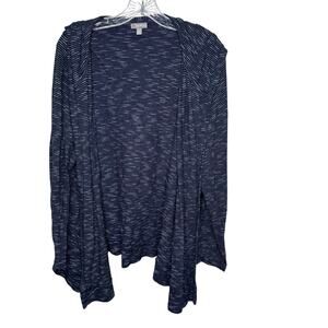 Talbots 2X Open Front Cardigan Navy Blue White Stripe 100% Cotton Lightweight